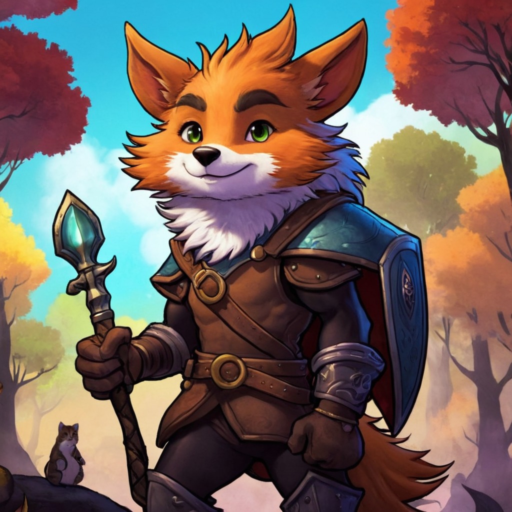 digitalart, characterdesign, videogamefanart, warrior, fox, dreamup, cartoon, fanart, portrait, adoptable, magic, fantasyart, fantasycharacter, digitalpainting, furryfall, ai_art