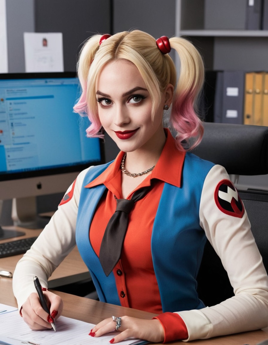 harley quinn, dc comics, superhero, batman, villain, comics, office worker