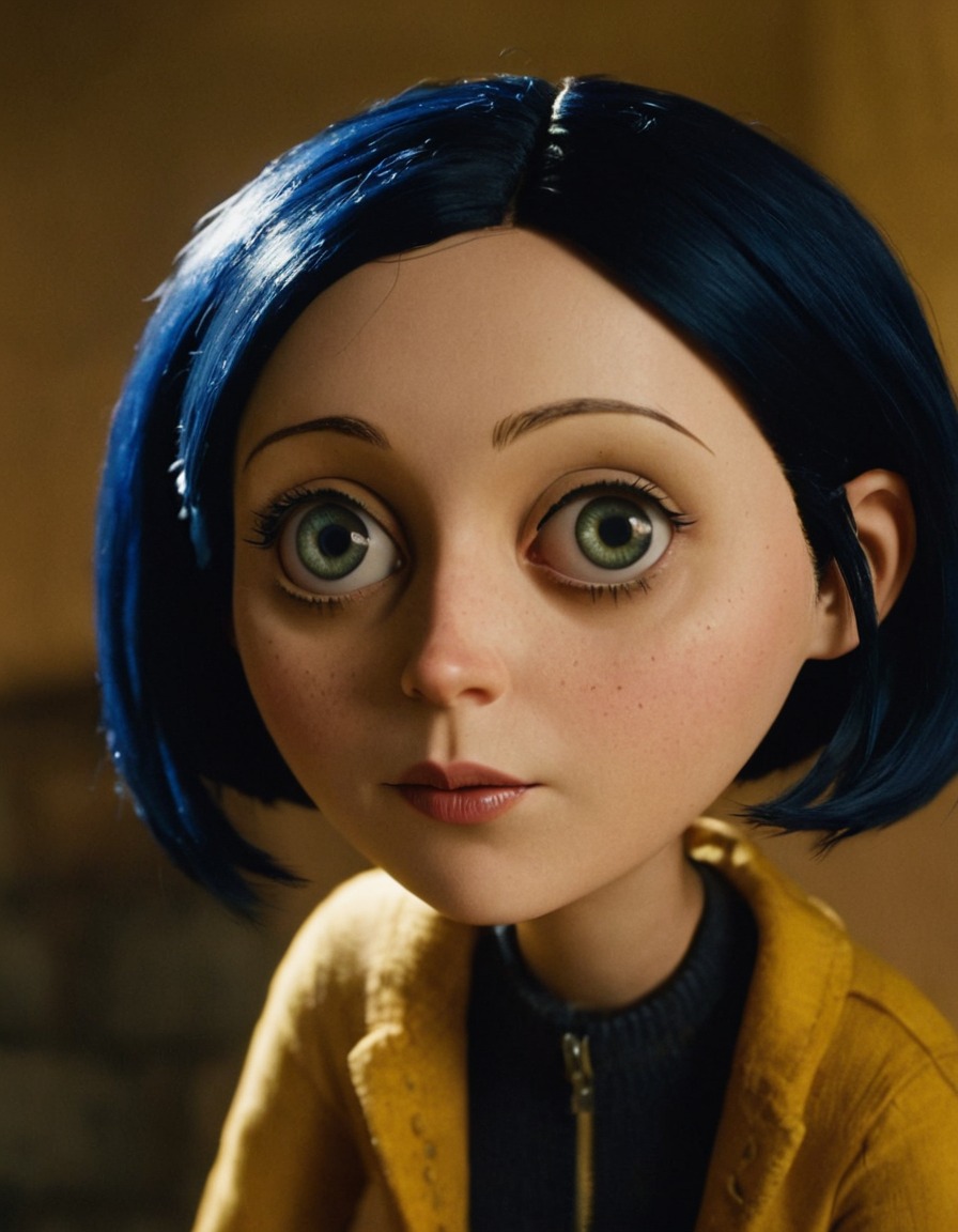 coraline jones, real life, beautiful woman, character transformation, feminine charm, magical realism, modern fairytale