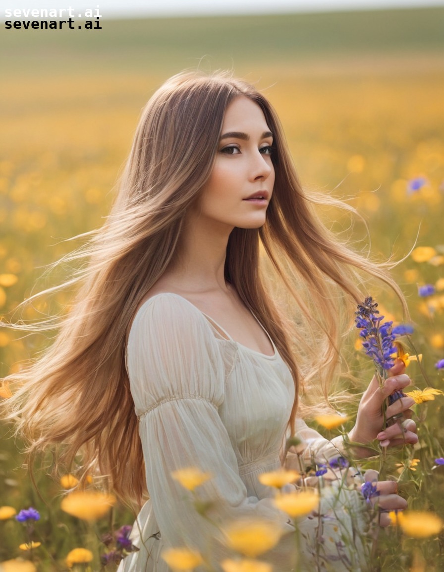 woman, nature, beauty, femininity, wildflowers