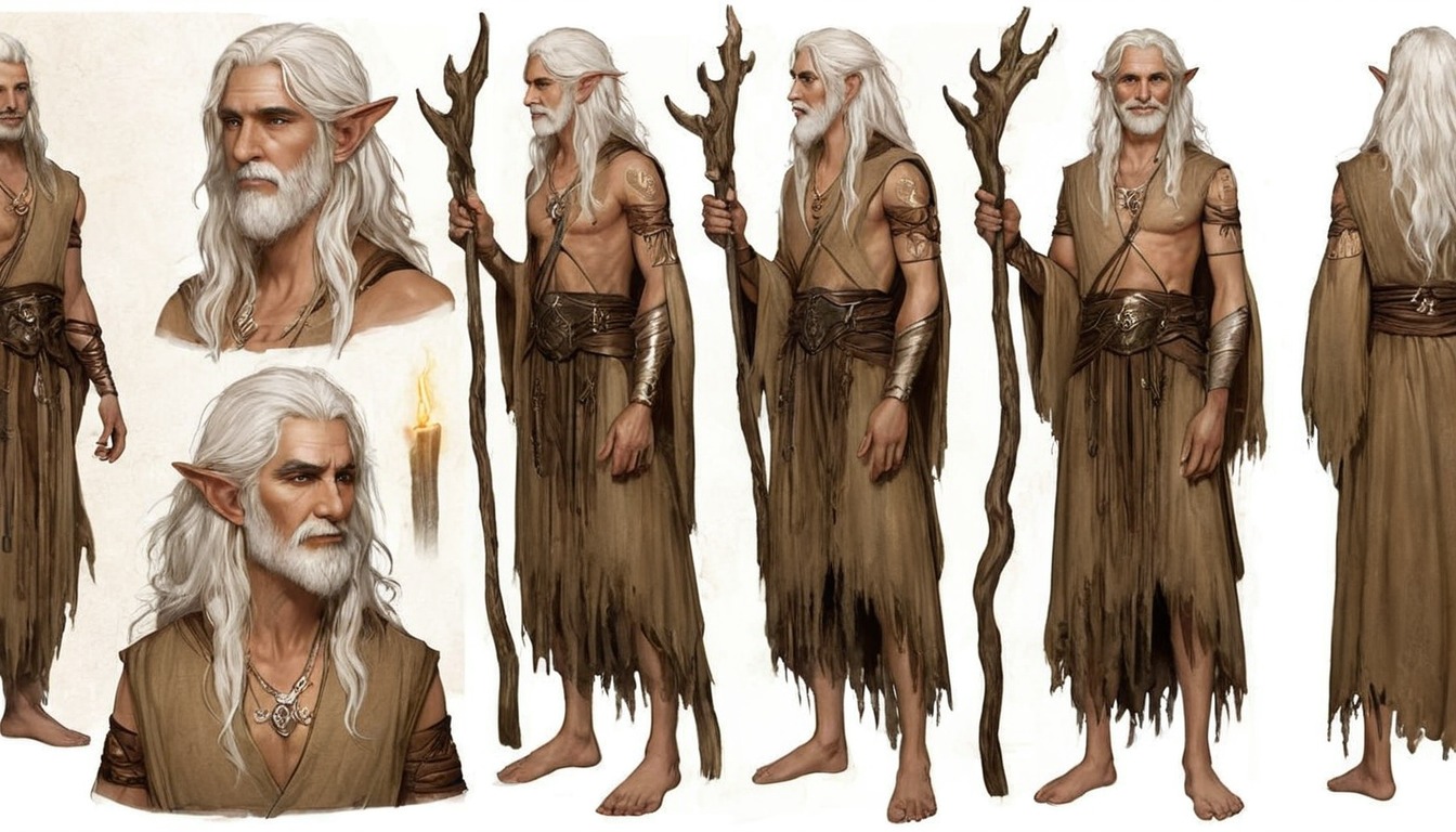 dnd, conceptart, conceptdesign, dalle3, digitalart, elder, fantasy, intelligence, knowledge, longhair, male, man, robes, rpg, simple, tattoo, whitehair, aiart, conceptartcharacter