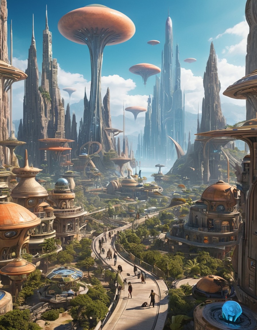 futuristic, alien inhabitants, another planet, cityscapes, extraterrestrial, aliens