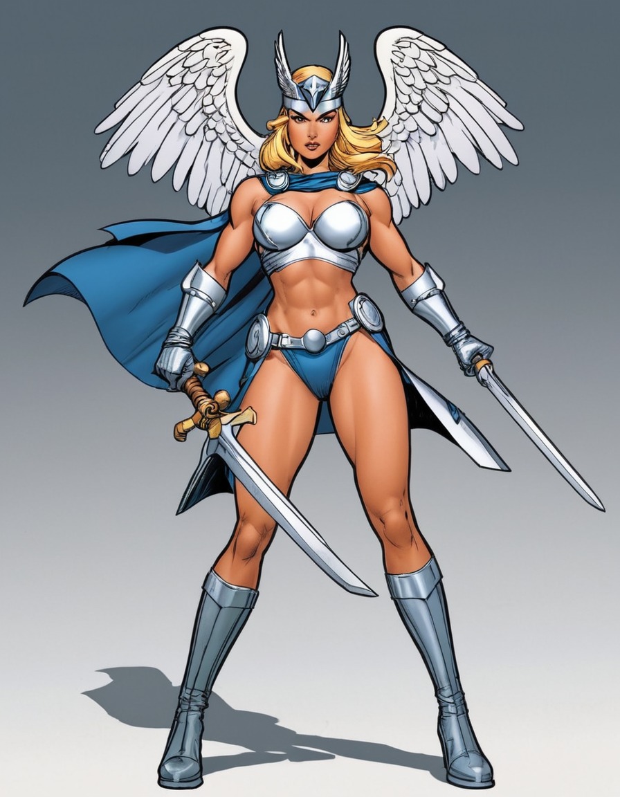 valkyrie, marvel comics, superheroine, powerful, battle stance, sexy, superhero, painted