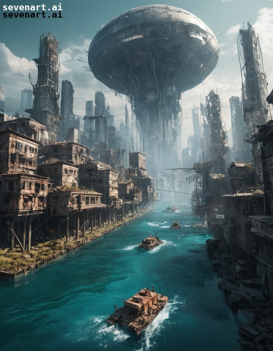 floating city, sustainable energy, post-apocalyptic, futuristic, urban landscape, future