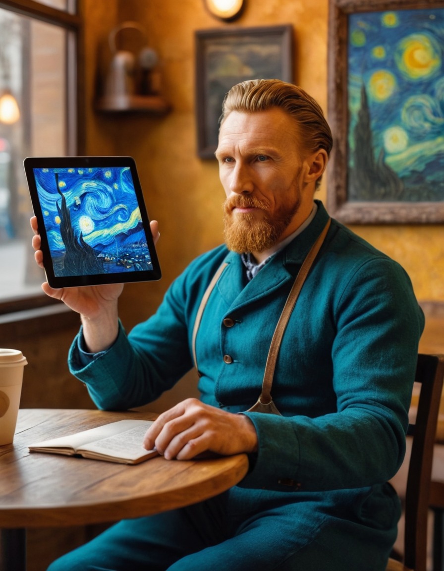 vincent van gogh, digital art, coffee shop, creativity, technology