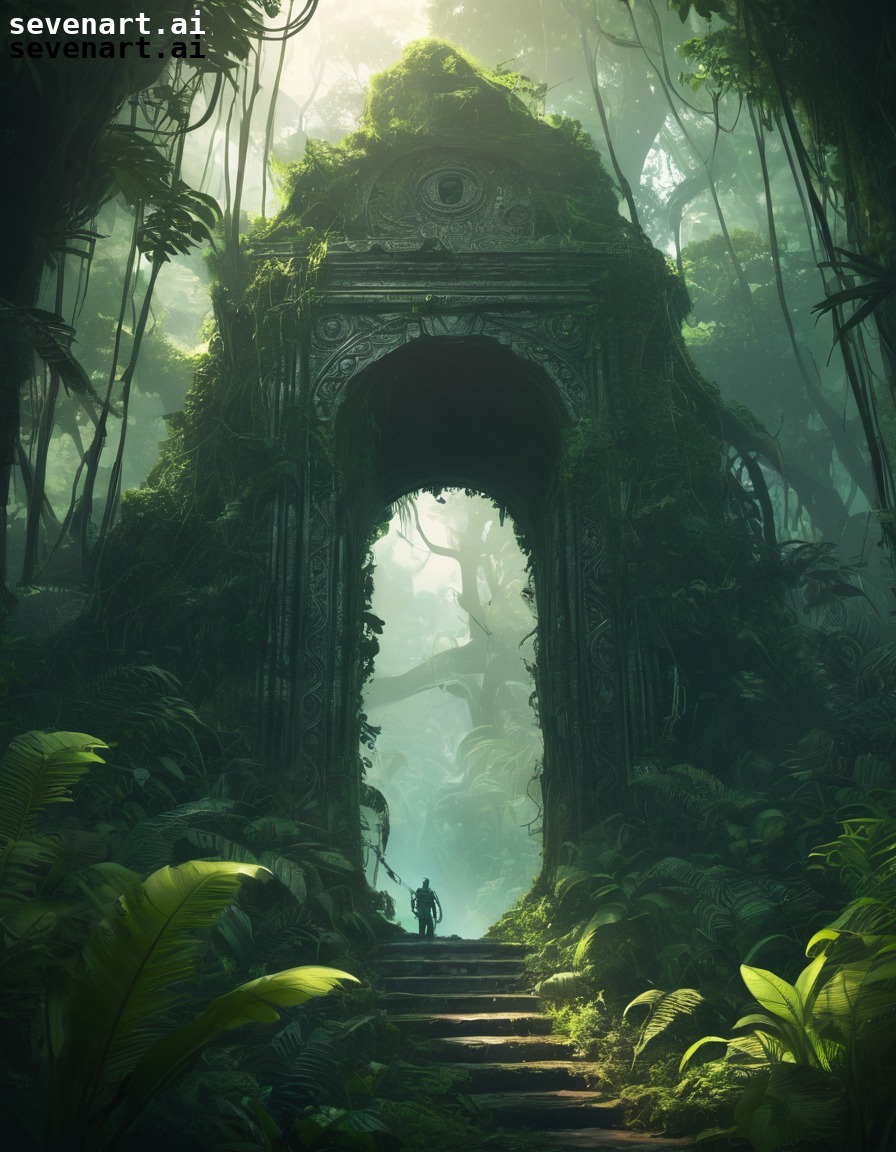 mysterious, creature, portal, jungle, fantasy