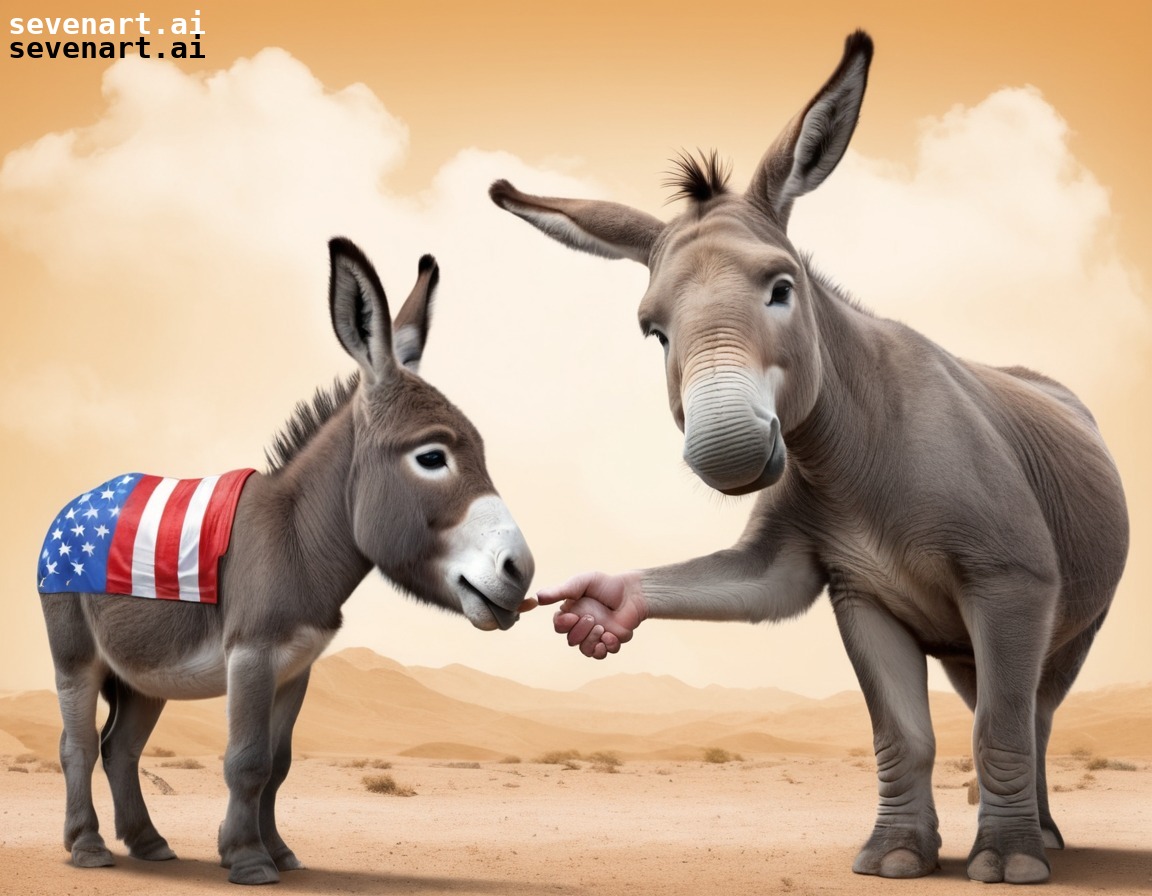 politics, donkey, elephant, election, handshake, sarcasm