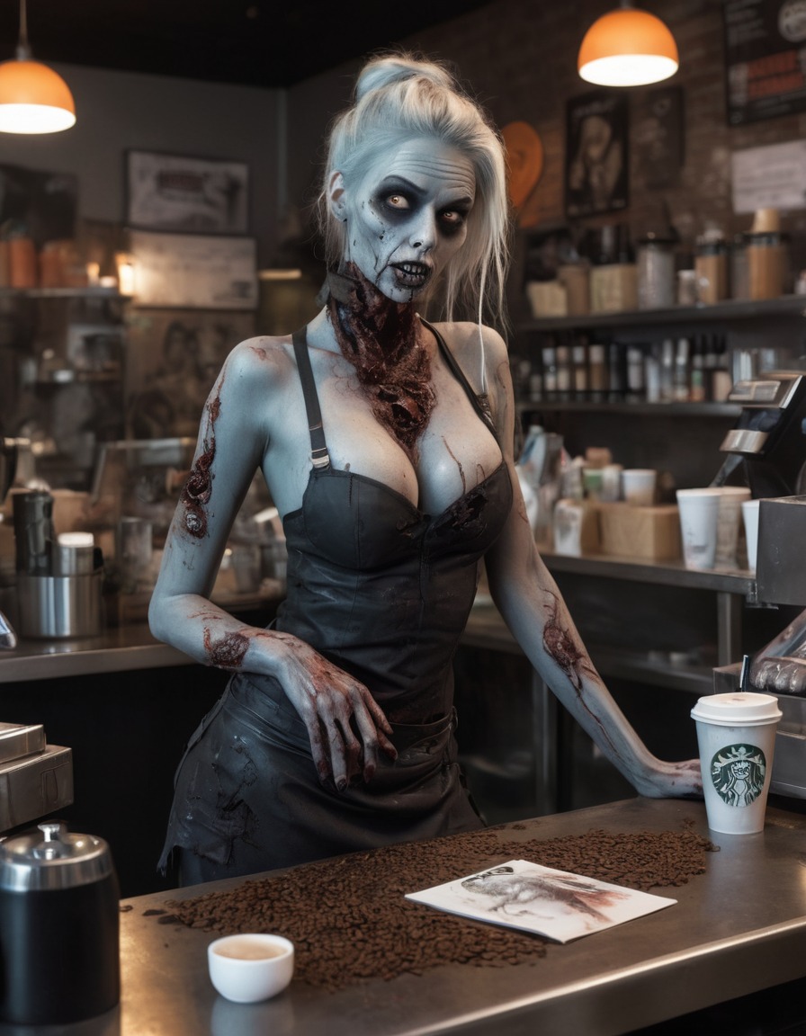 zombie, barista, coffee shop, undead, horror, supernatural