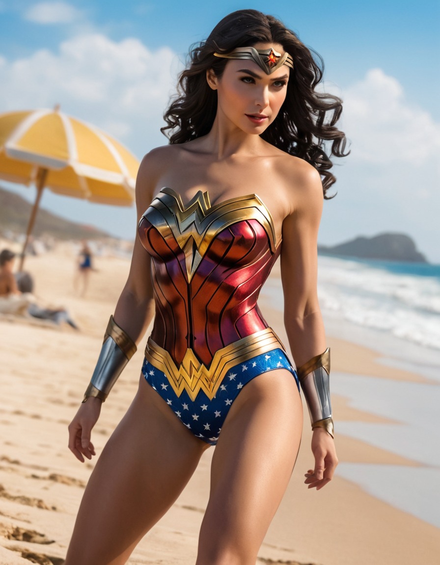 beach, wonder woman (dc comics), swimsuit, superhero, dc comics