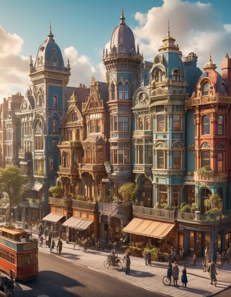 cityscape, victorian architecture, ornate buildings, colorful facades, architecture