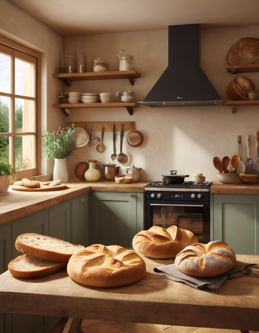 kitchen, bread, freshly baked, aroma, cozy, homely, home, interior