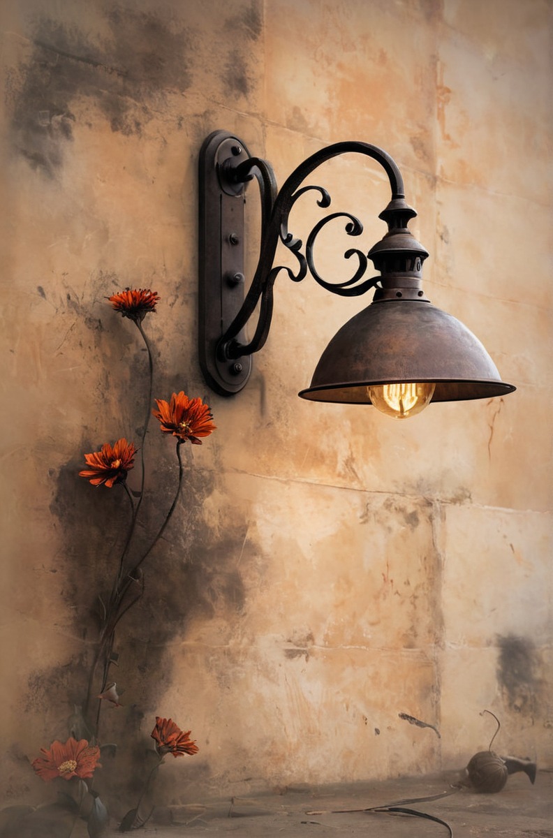 dreamup, vintage, brown, iron, light, lightfixture, mutedcolors, blackiron, ai_art