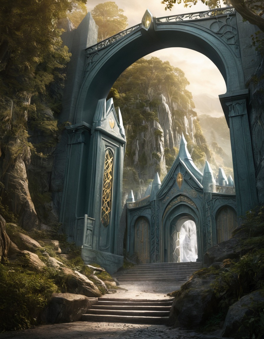 fantasy, entrance, hidden city, rivendell, elrond, john tolkien, tolkien