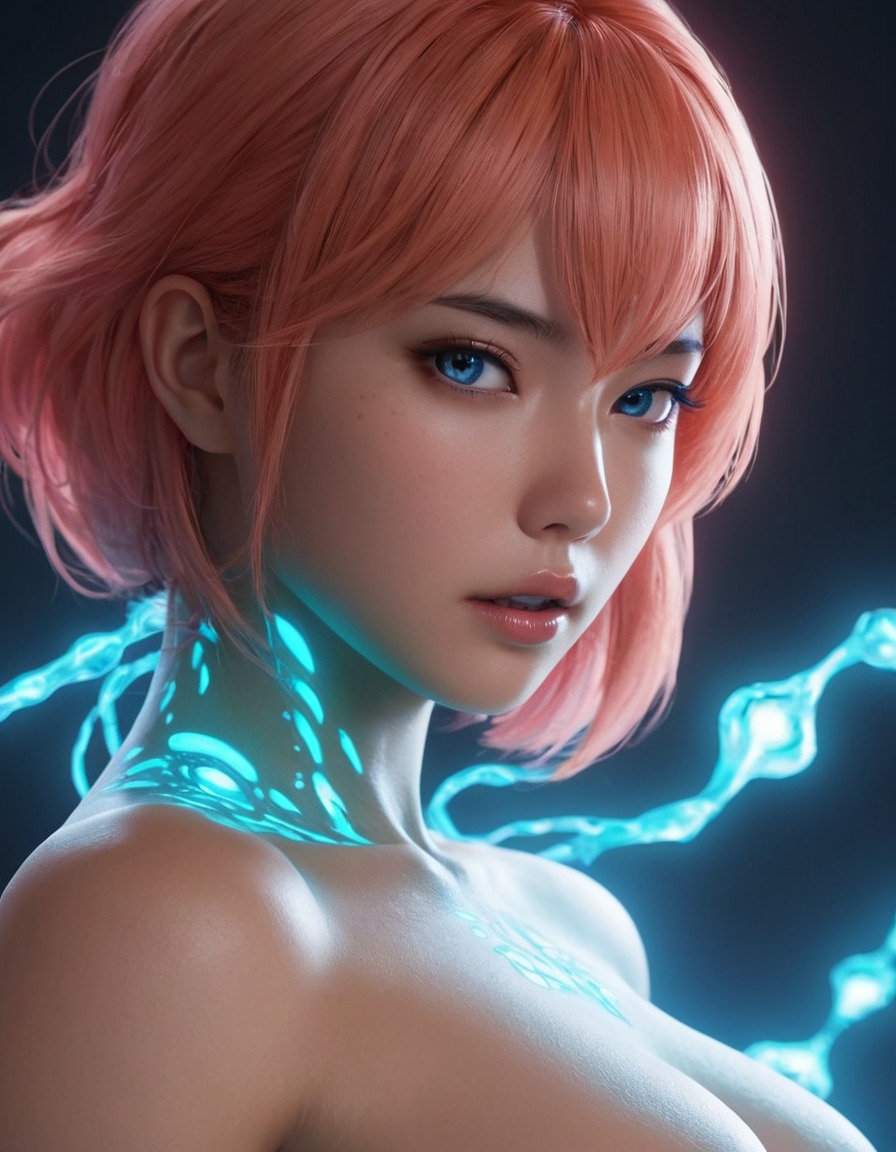 mutations, woman, female, anime, bioluminescent skin, mutated woman, fictional character