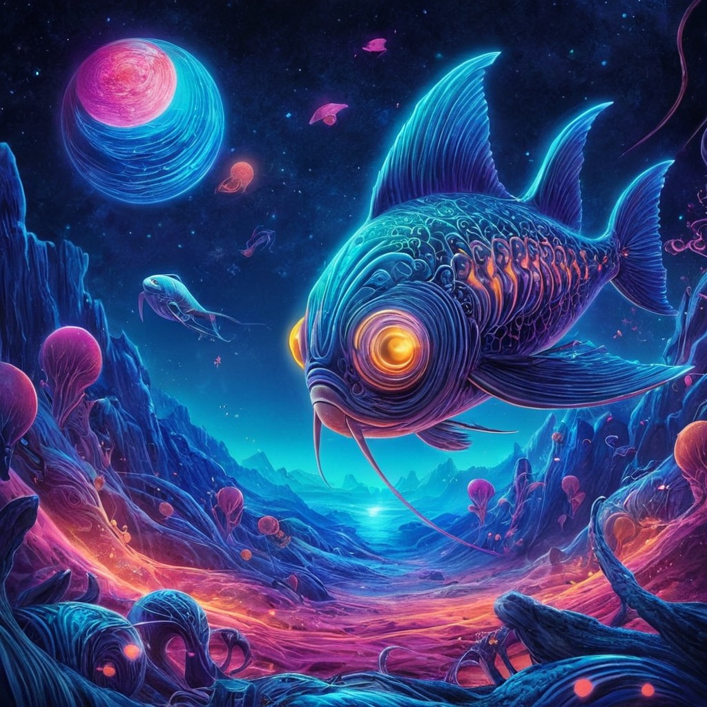 alien, fish, neon