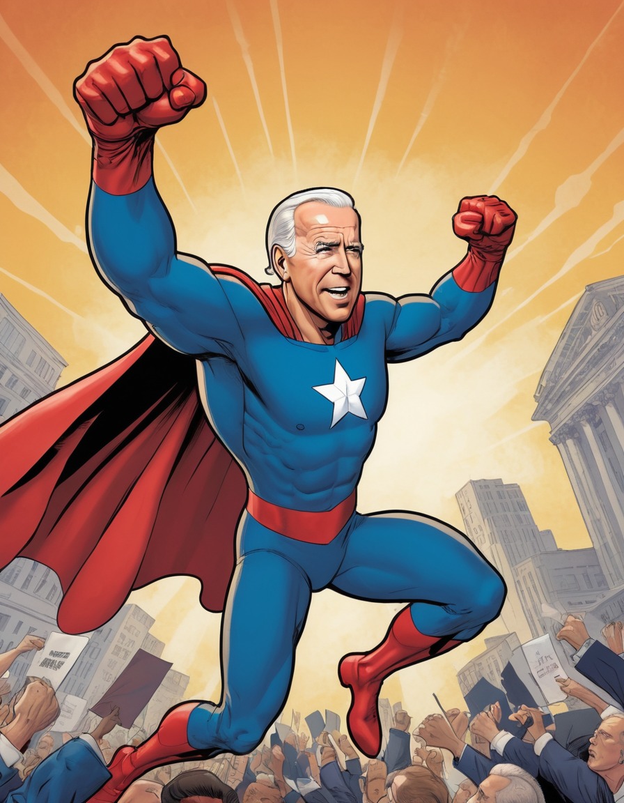 joe biden, superhero, painting, political adversaries, politics