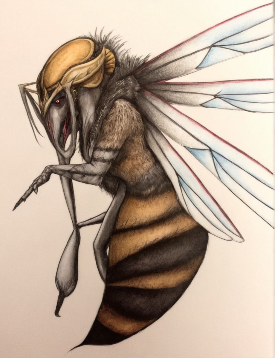 pencildrawing, insect, pen, coloredpencil