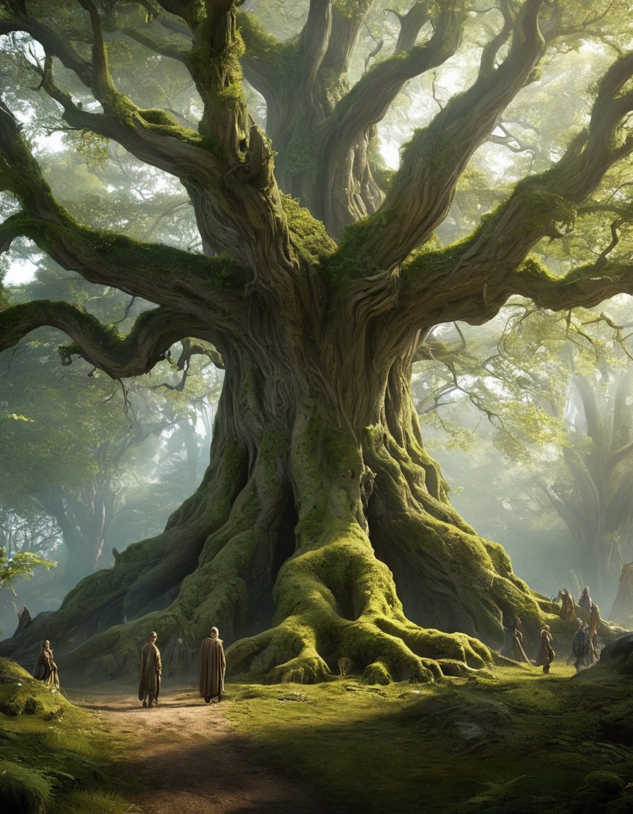 ents, fangorn forest, ancient, tree-like beings, meeting, discussion, john tolkien, tolkien