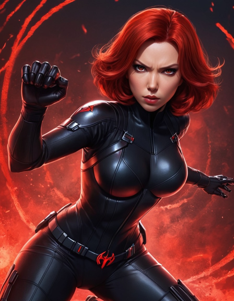 superhero, black widow, action, powerful, red hourglass, female superhero, anime, marvel