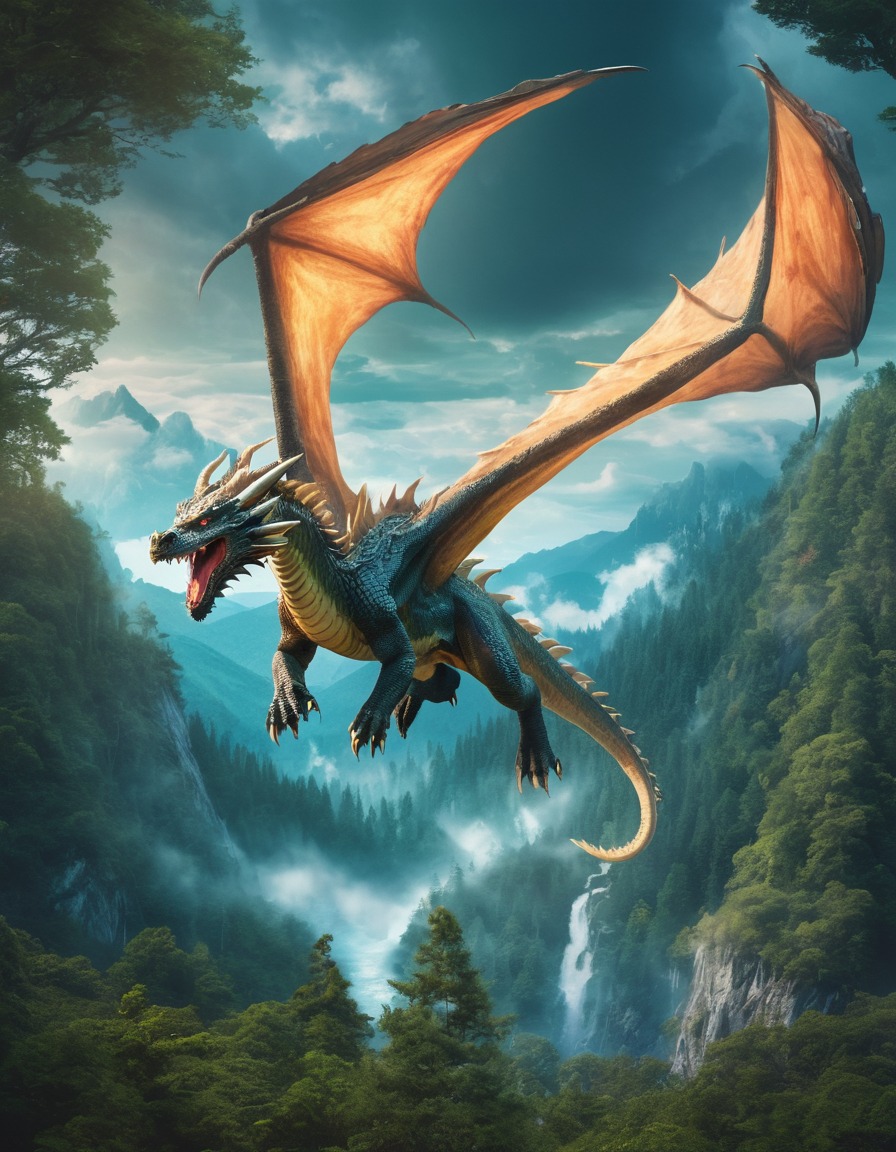 fantasy, dragon, majestic, forest, flying, fantastic