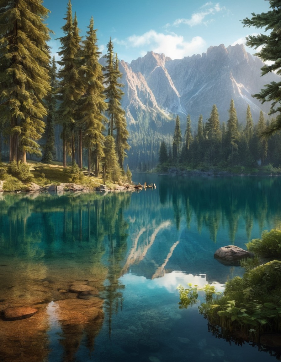 nature, landscape, lake, reflections, trees, mountains