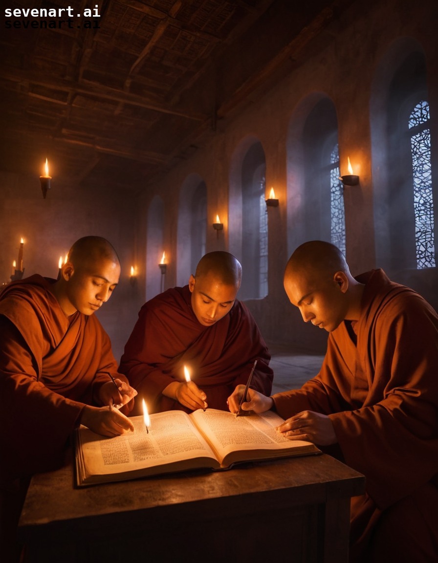 religion, monks, manuscripts, candlelight, monastery, middle ages