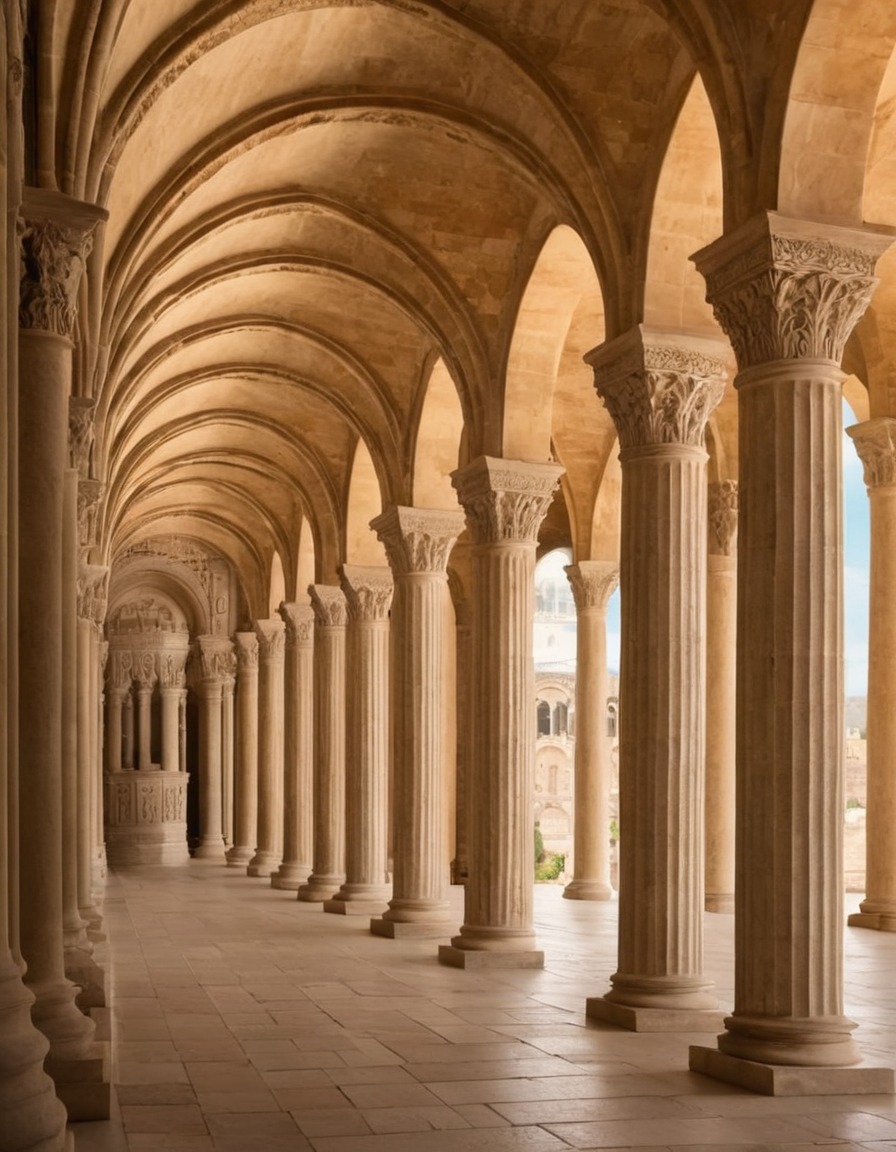 architecture, romanesque, building, columns, arches