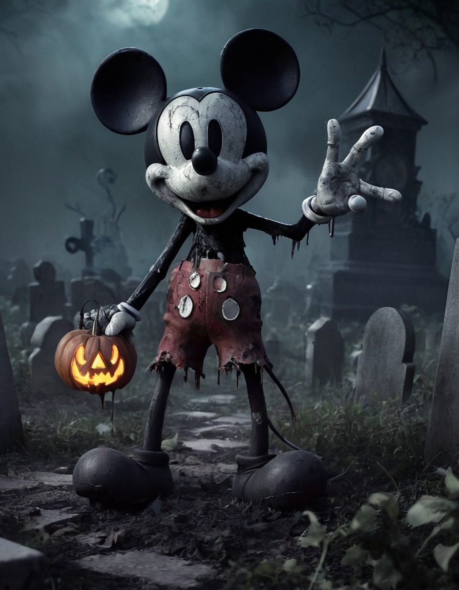 mickey mouse, disney, zombie, spooky, graveyard