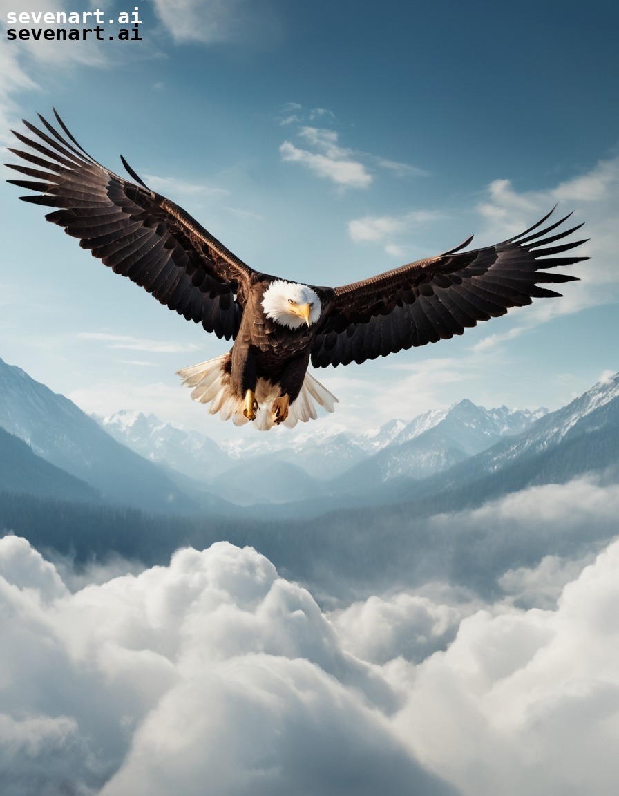 bald eagle, majestic, soaring, wings, clouds