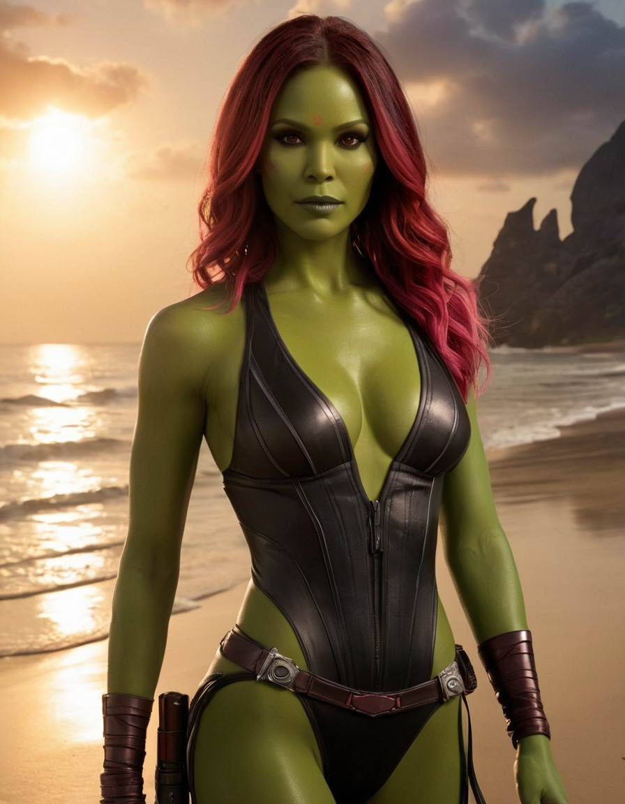 beach, swimsuit, gamora, guardians of the galaxy, marvel, superhero