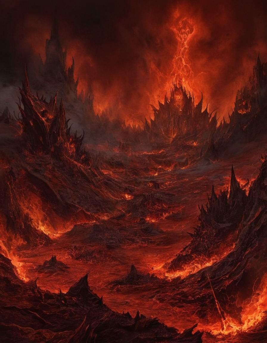 hell, eternal, storms, fire, brimstone, scene, punishment