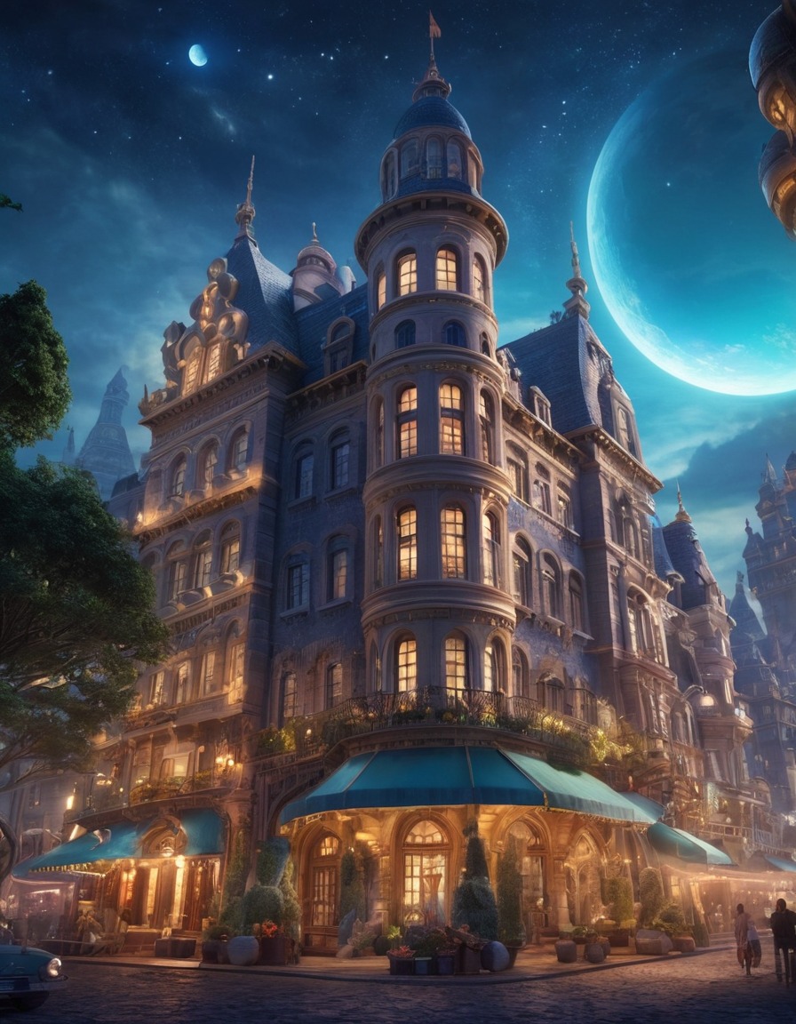 fantasy, hotel, fictional creatures, city, urban, magical, accommodation