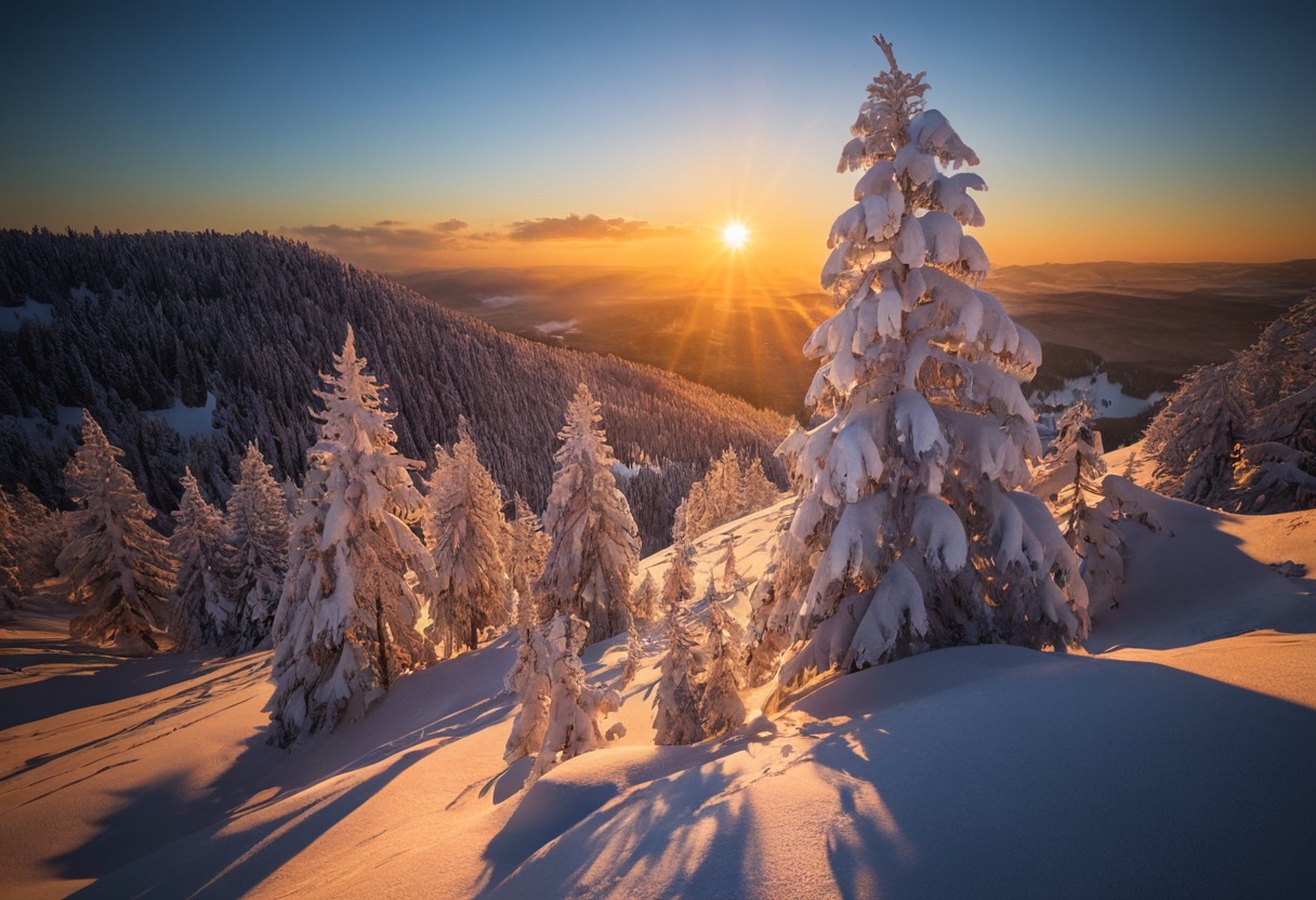 auvergne, chaine, cold, courty, florent, france, landscape, photography, puys, snow, snowy, sun, sunset, trees, warm, winter, puydedome, puydejumes