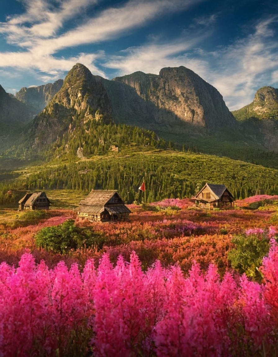 poland, landscape, mountain, cottage, pink flowers, wild flowers, path, nature, flowers, beautiful, petitworld favs