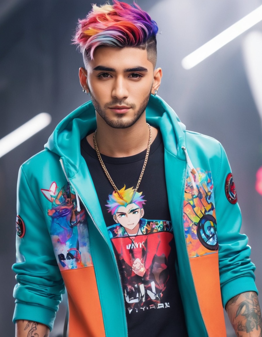 zayn malik, anime, colorful hair, futuristic, fashion