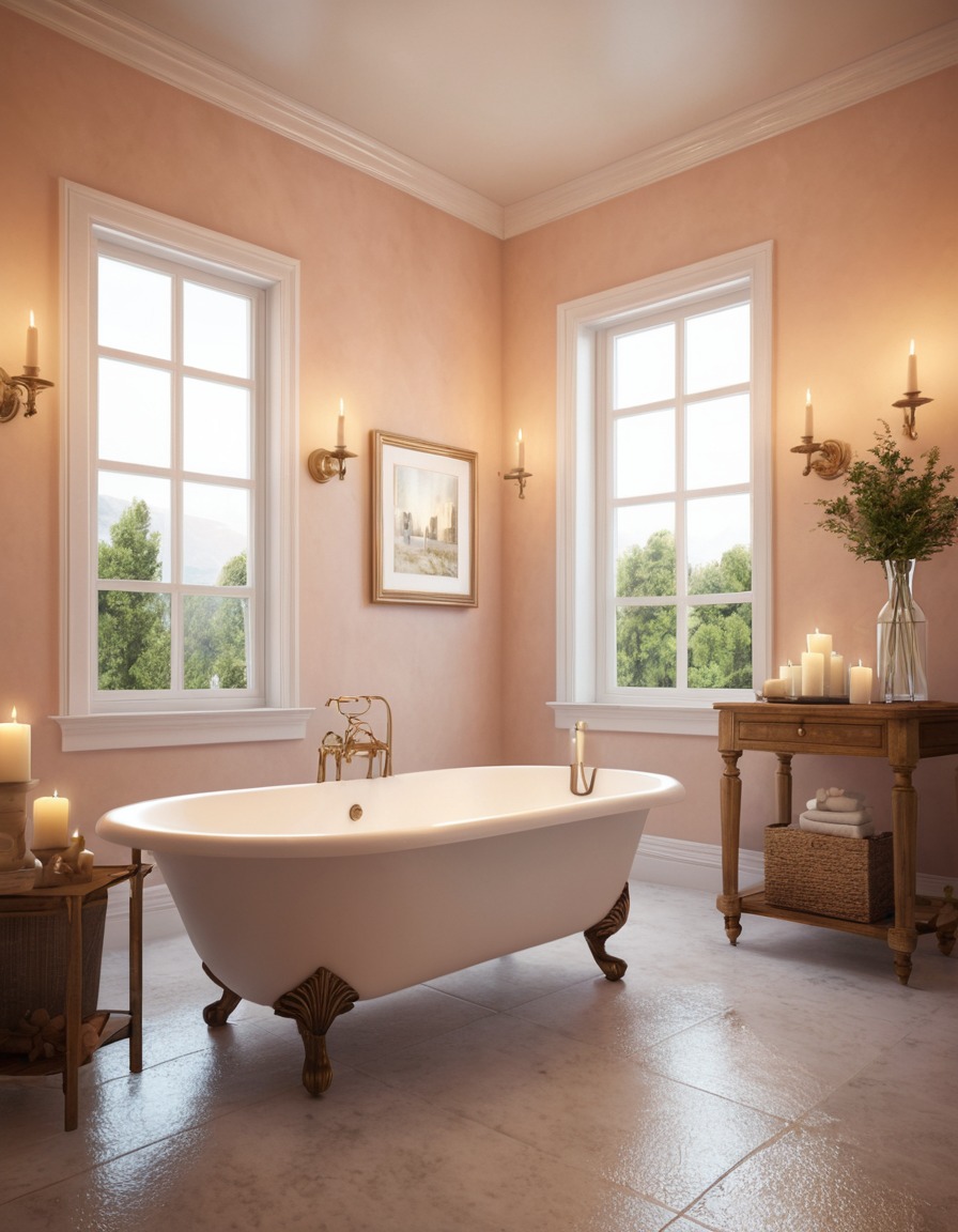 bathroom, candles, clawfoot tub, home, interior