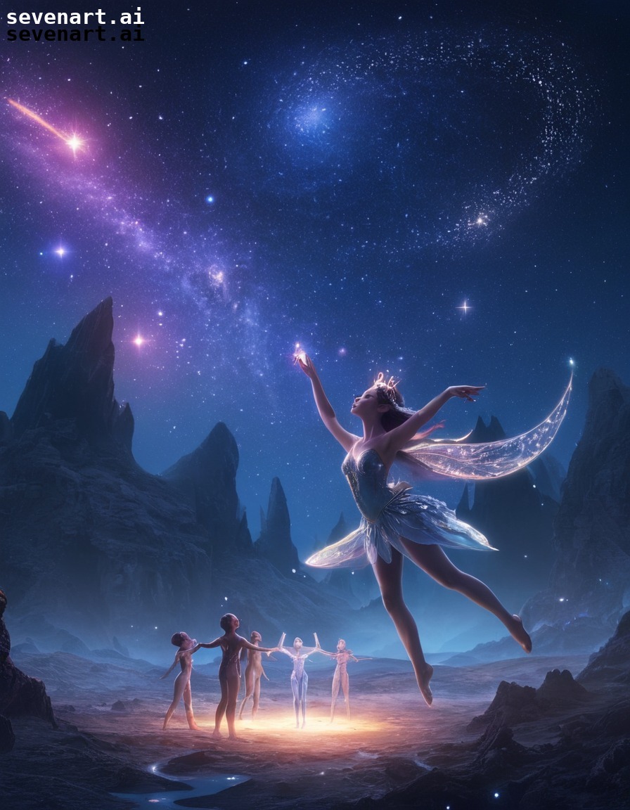 fantasy, celestial, fairies, dance, stars