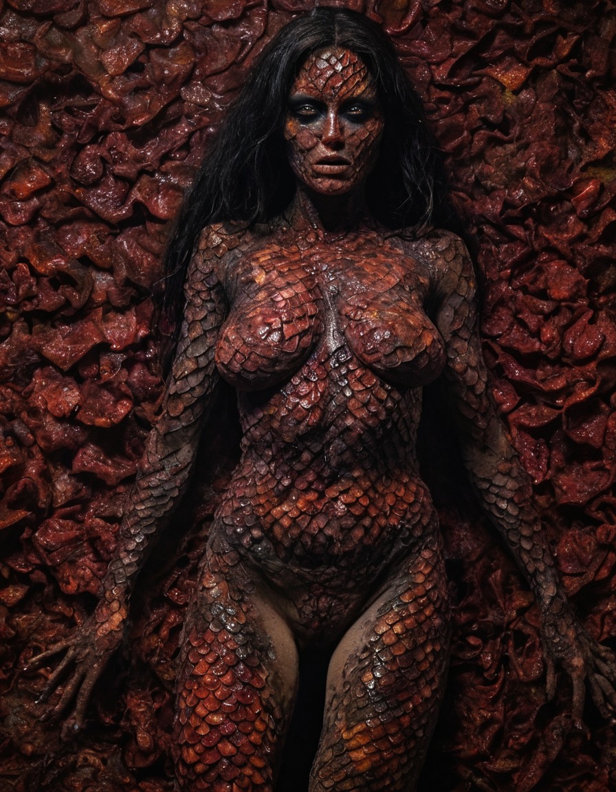 mutations, woman, female, scales, body modification