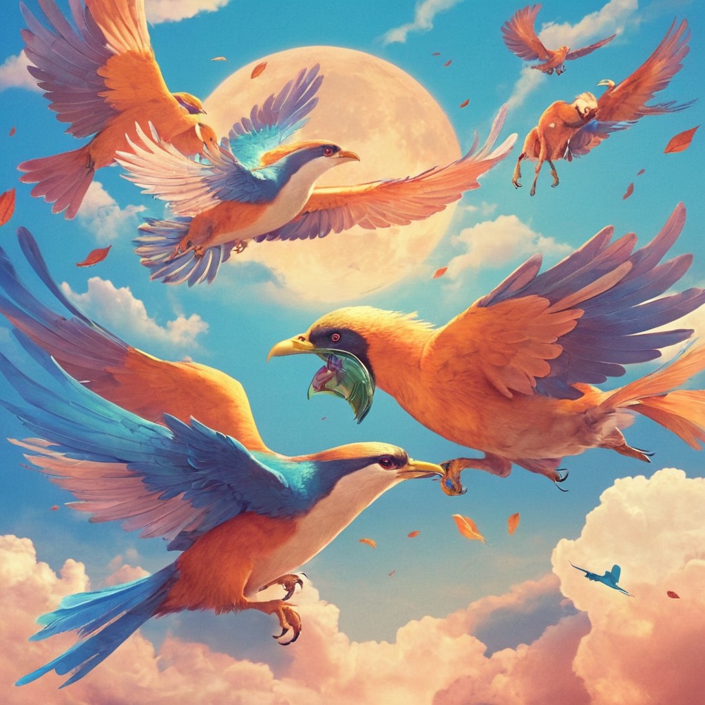 digitalart, digitalpainting, bird, dreamup, anime, characterdesign, fantasyart, wallpaper, animal, surreal, sky, animalart, ai_art