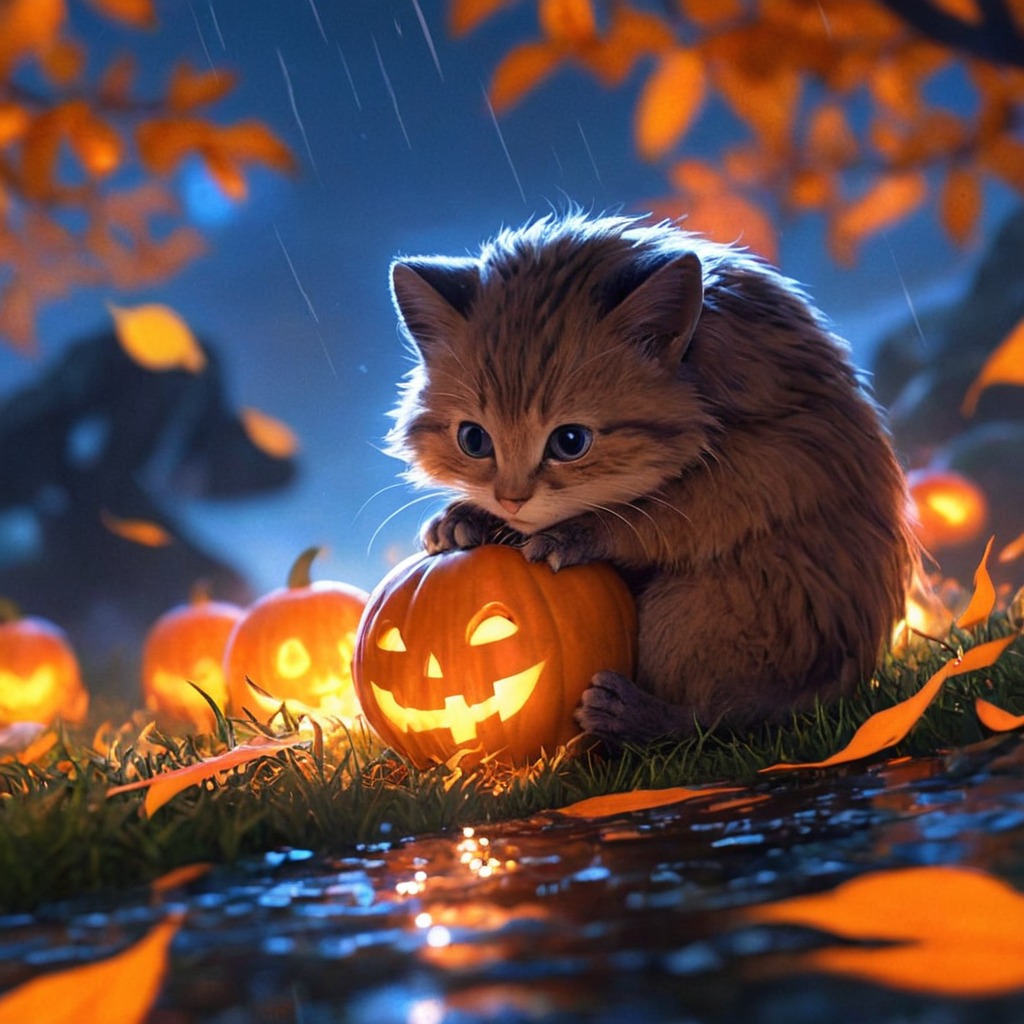 digitalart, animal, wallpaper, halloween, animalart, digitalpainting, horror, forest, spooky, fanart, pumpkinpals