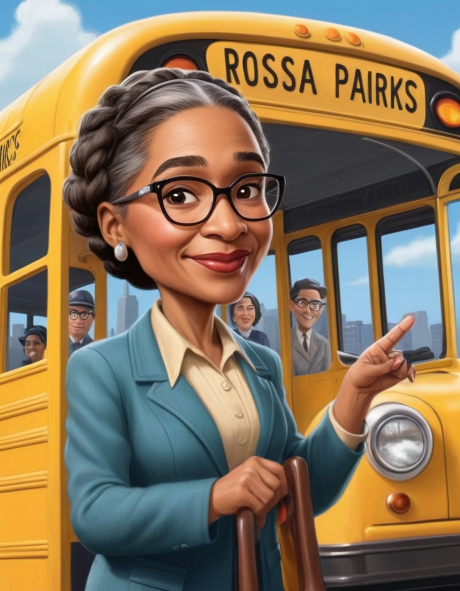 rosa parks, caricature, cartoon, mix-up, city bus, funny