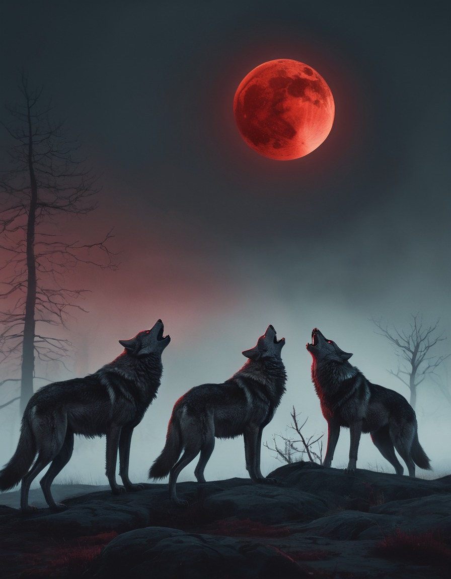 werewolves, moon, moor, mist, fantasy, horror, gothic, underground, dark