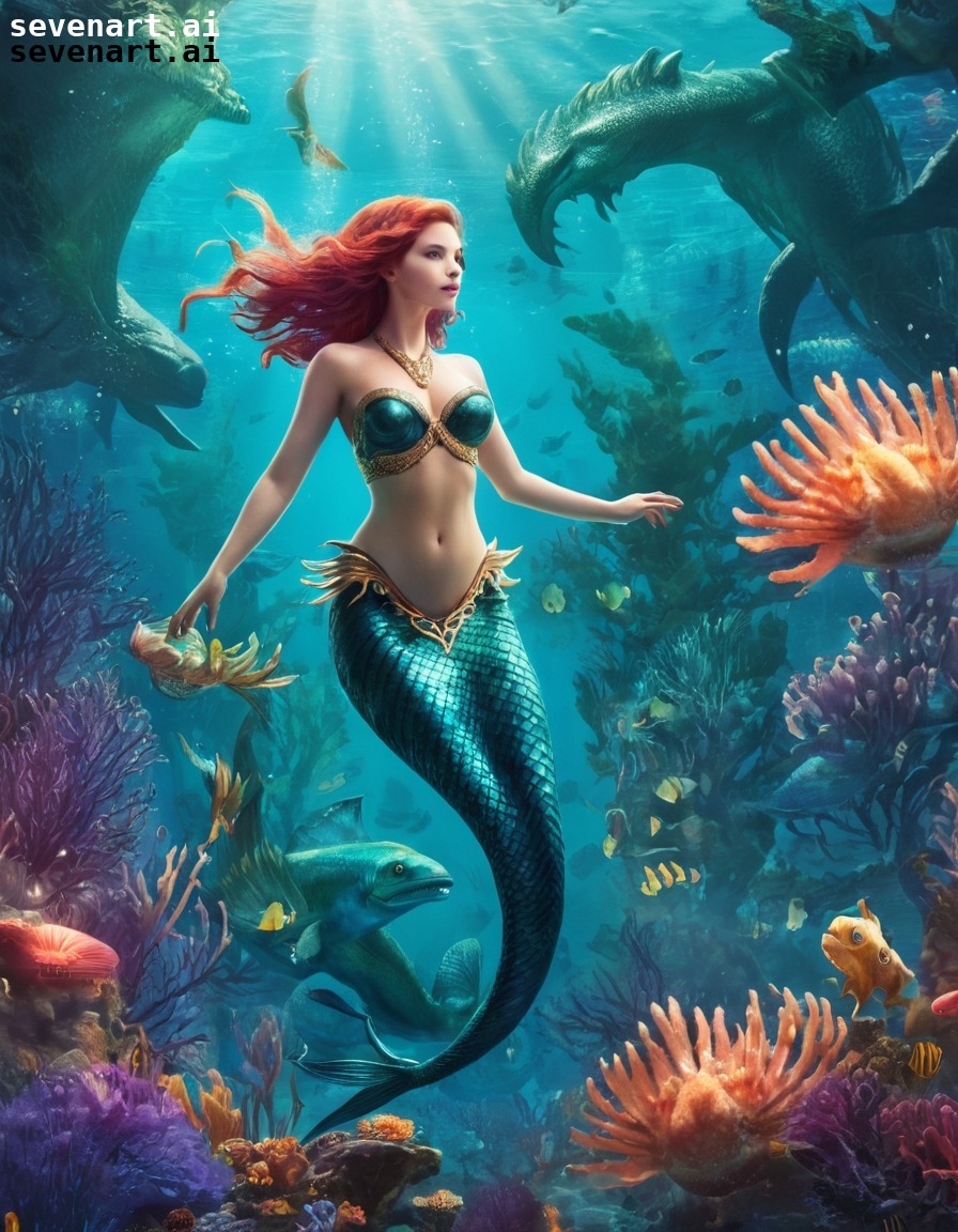 fantasy, underwater, mermaids, sea monsters, magical