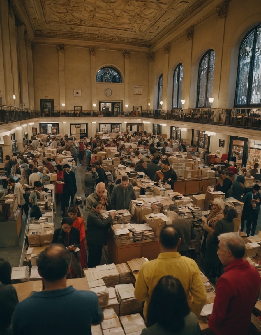 post office, overcrowded, big city, postal service, urban, customer service, queue management