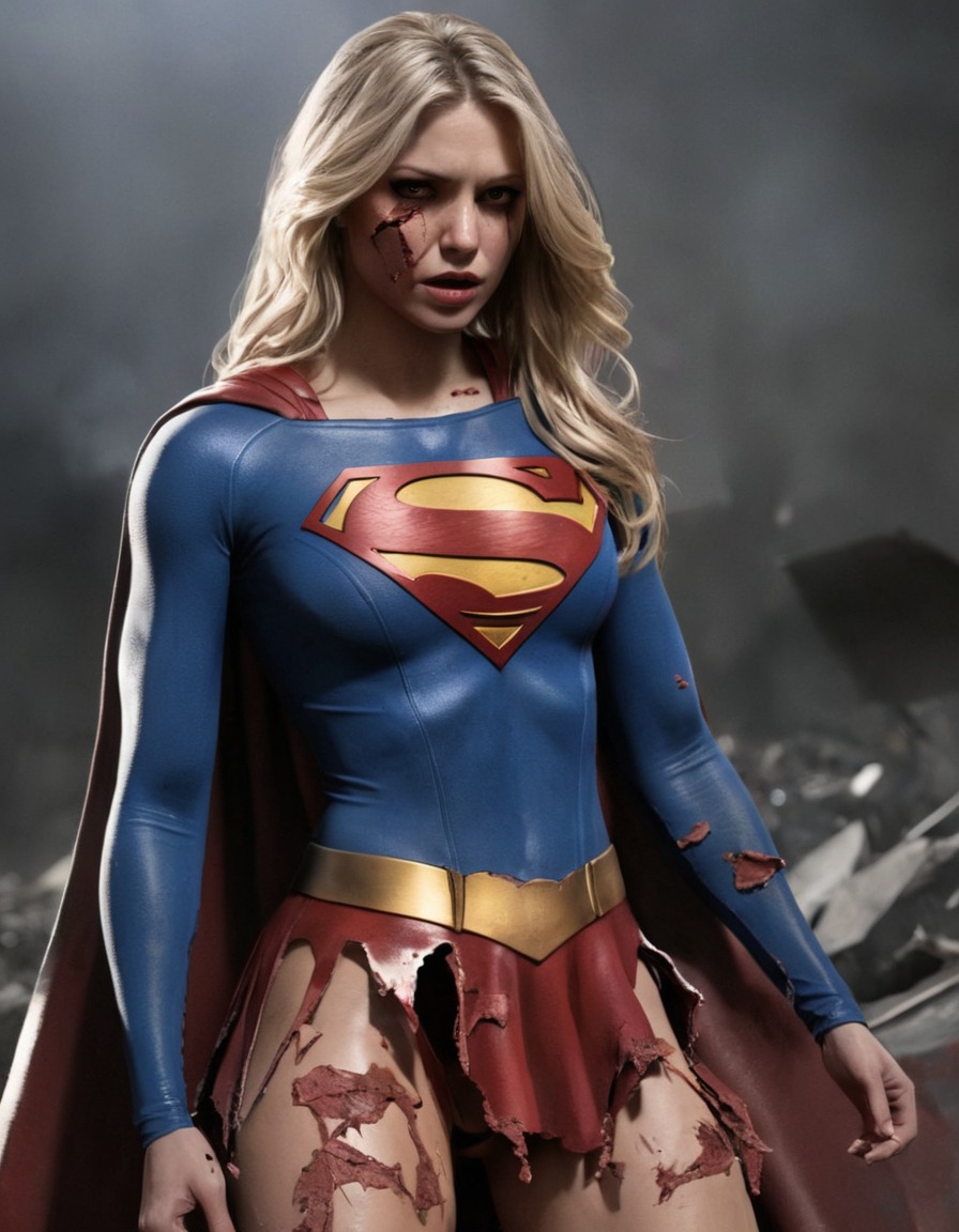 supergirl, dc comics, superhero, battle, ripped clothes