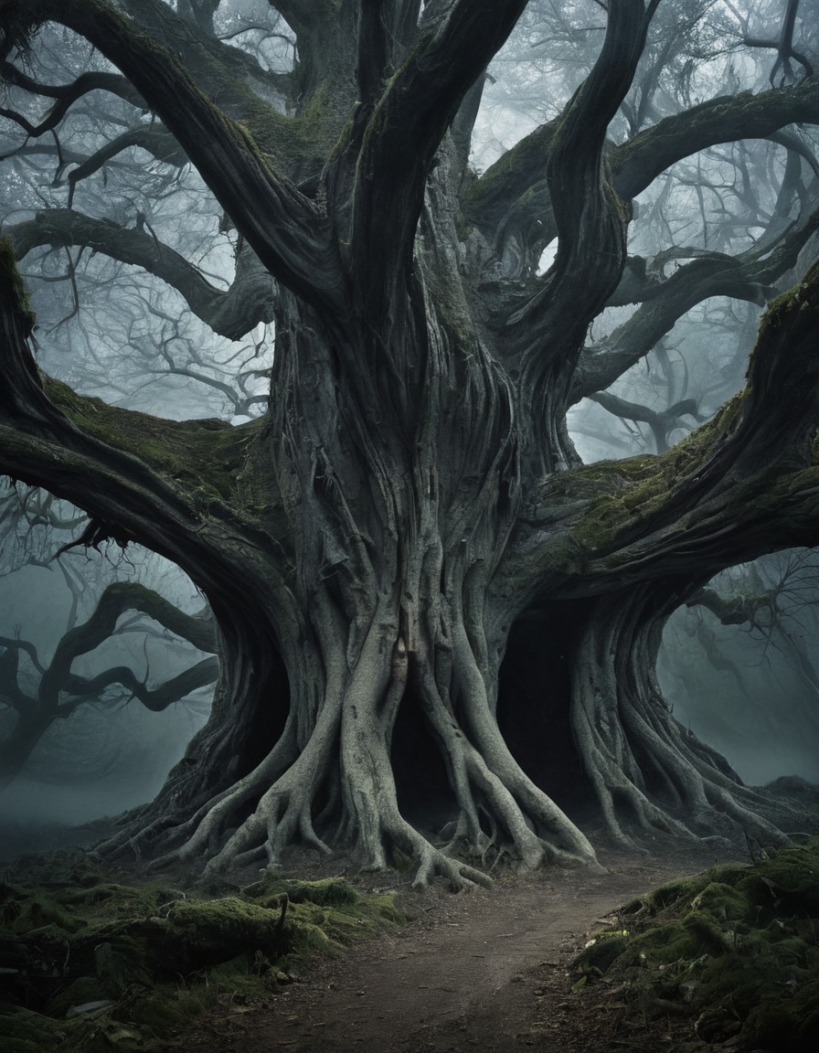 mystical, grove, ancient trees, nature, secrets, whispering, encounter