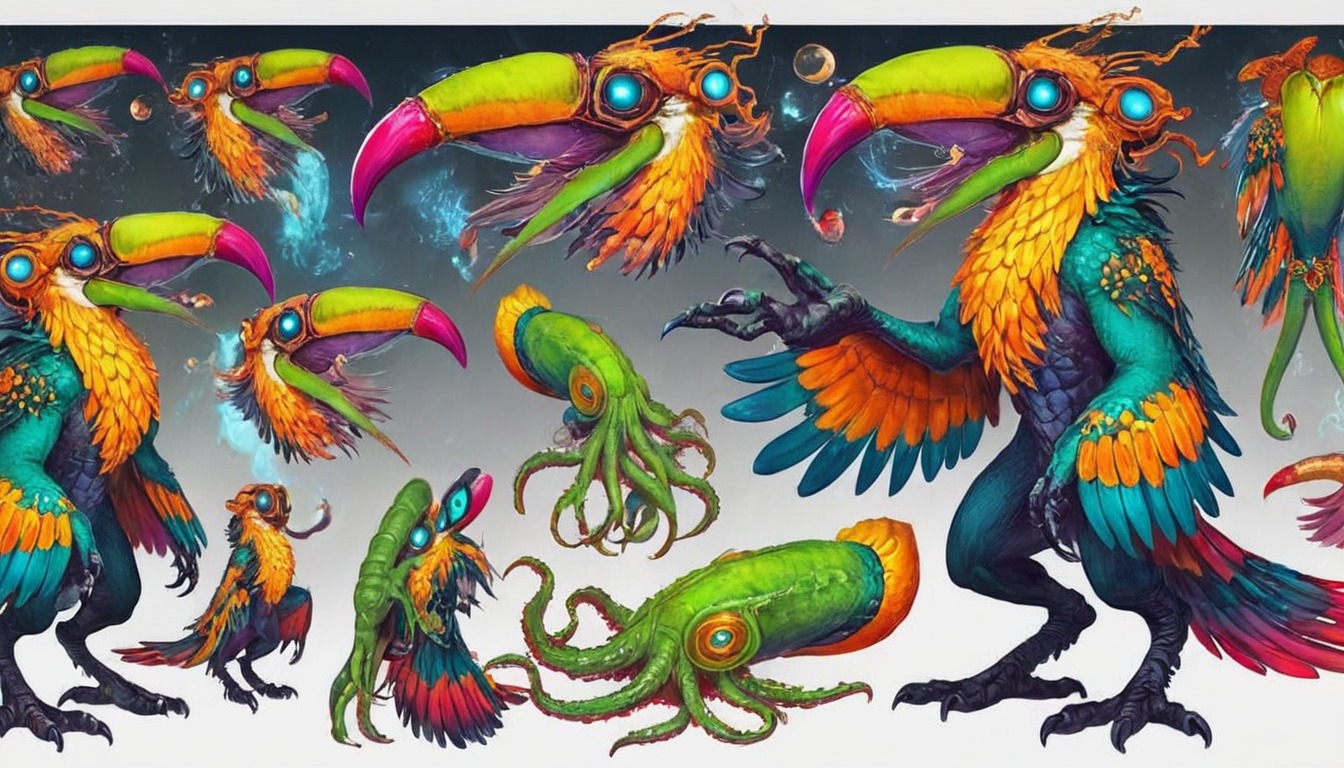 characterdesign, monster, alien, creature, bird, beast, digitalart, characterconcept, characteroriginal, charactersheet, aiart, art