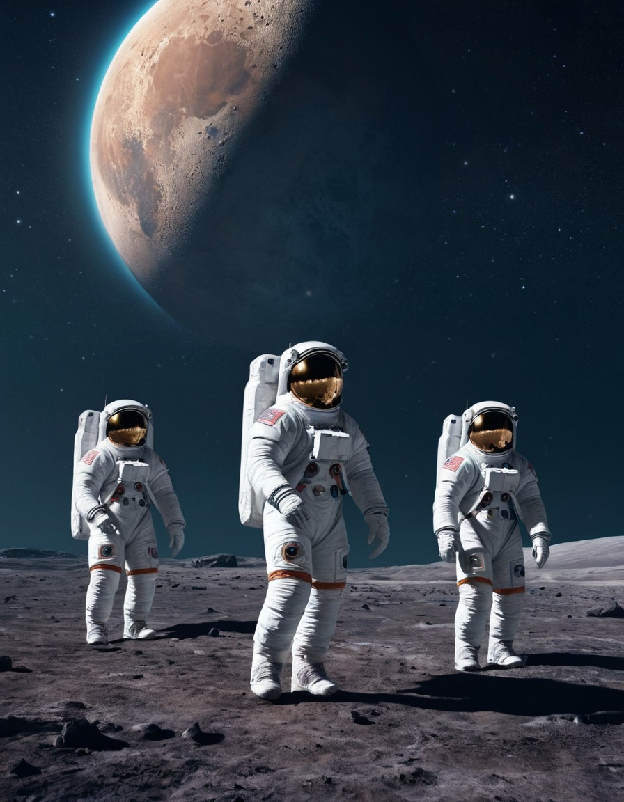 astronauts, moon, earth, space scene, exploration, outer space, cosmonauts