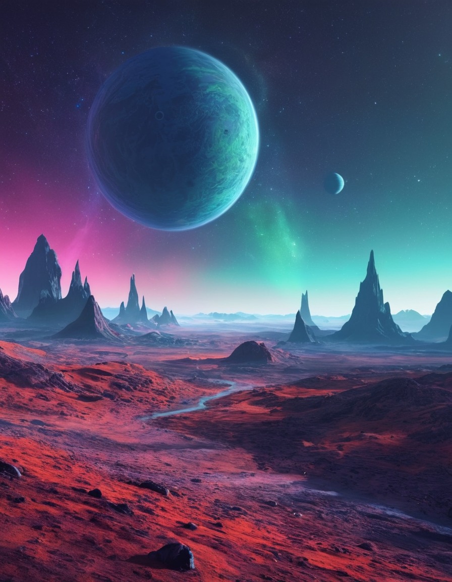 exoplanet, alien landscape, distant star, science fiction, fantasy, space, stars