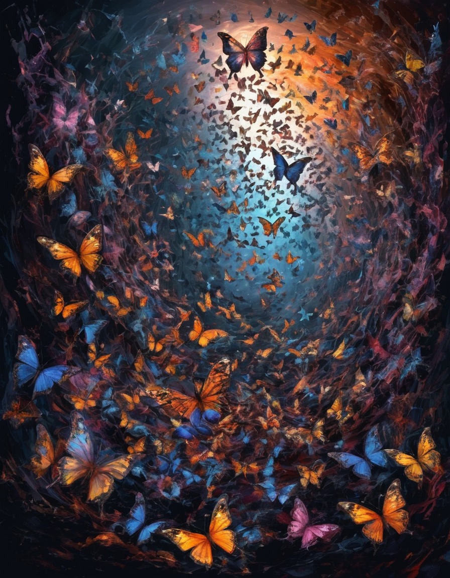 mystical, transformation, butterflies, whirlwind, colors, nature, magic